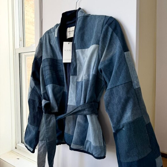 NWT Sissel Edelbo Free People Neo Leftover Patchwork Denim Jean Jacket Blue - Picture 3 of 17